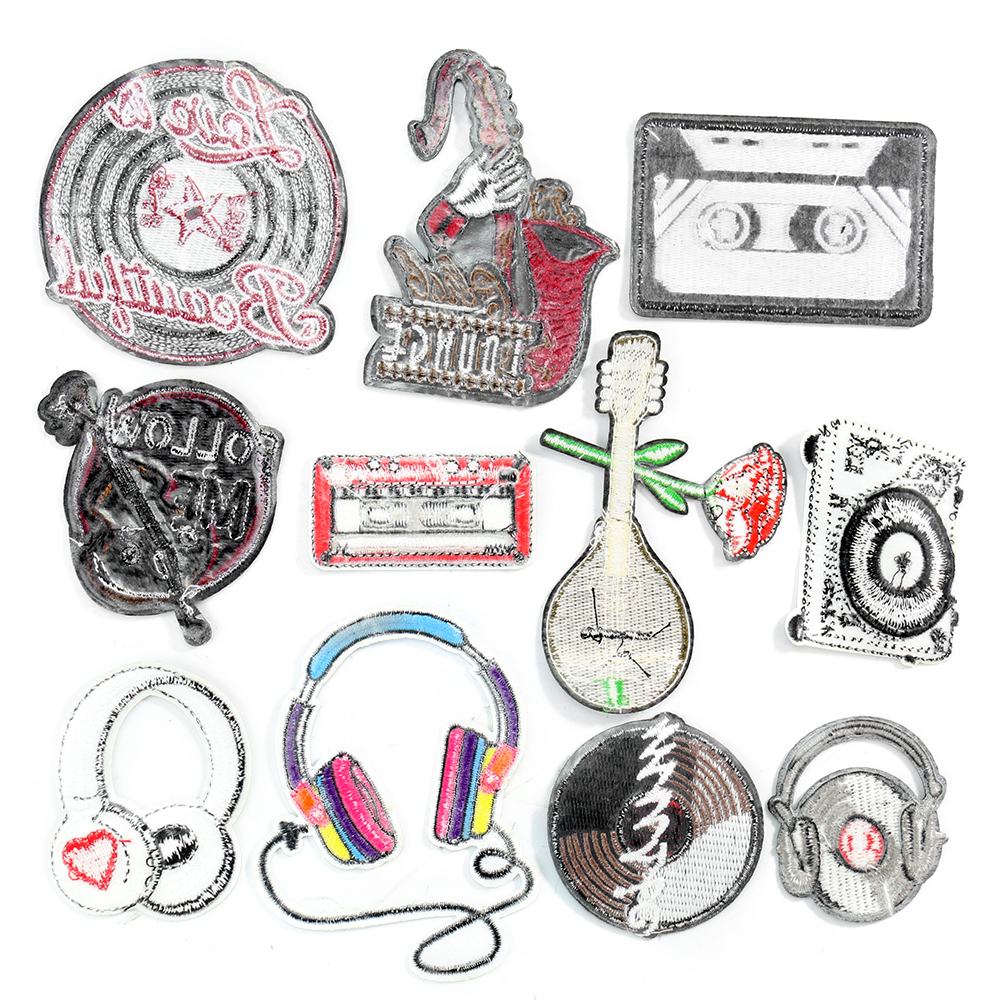 2PCS Cartoon Stickerei Musical Instrument Band Tuch Aufkleber Hause Blatt Vorhang Loophole Patch Mantel Tasche Dekoration Zubehör – Detail 2