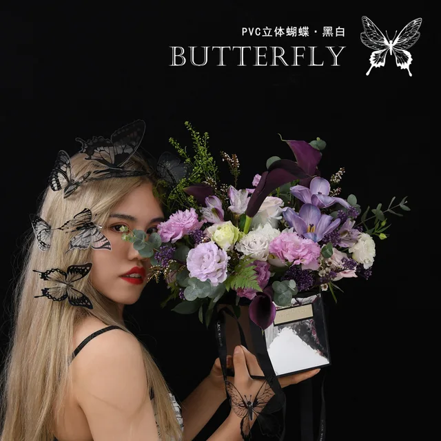 32pcs Pvc 3d Black And White Butterfly Colorful Butterfly Bouquet Flower  Box Accessories Diy Floral Wrap Accessories Decoration - Ribbons -  AliExpress