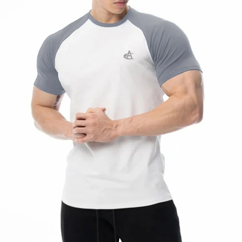 Camiseta masculina de patchwork musculação, ajuste fino