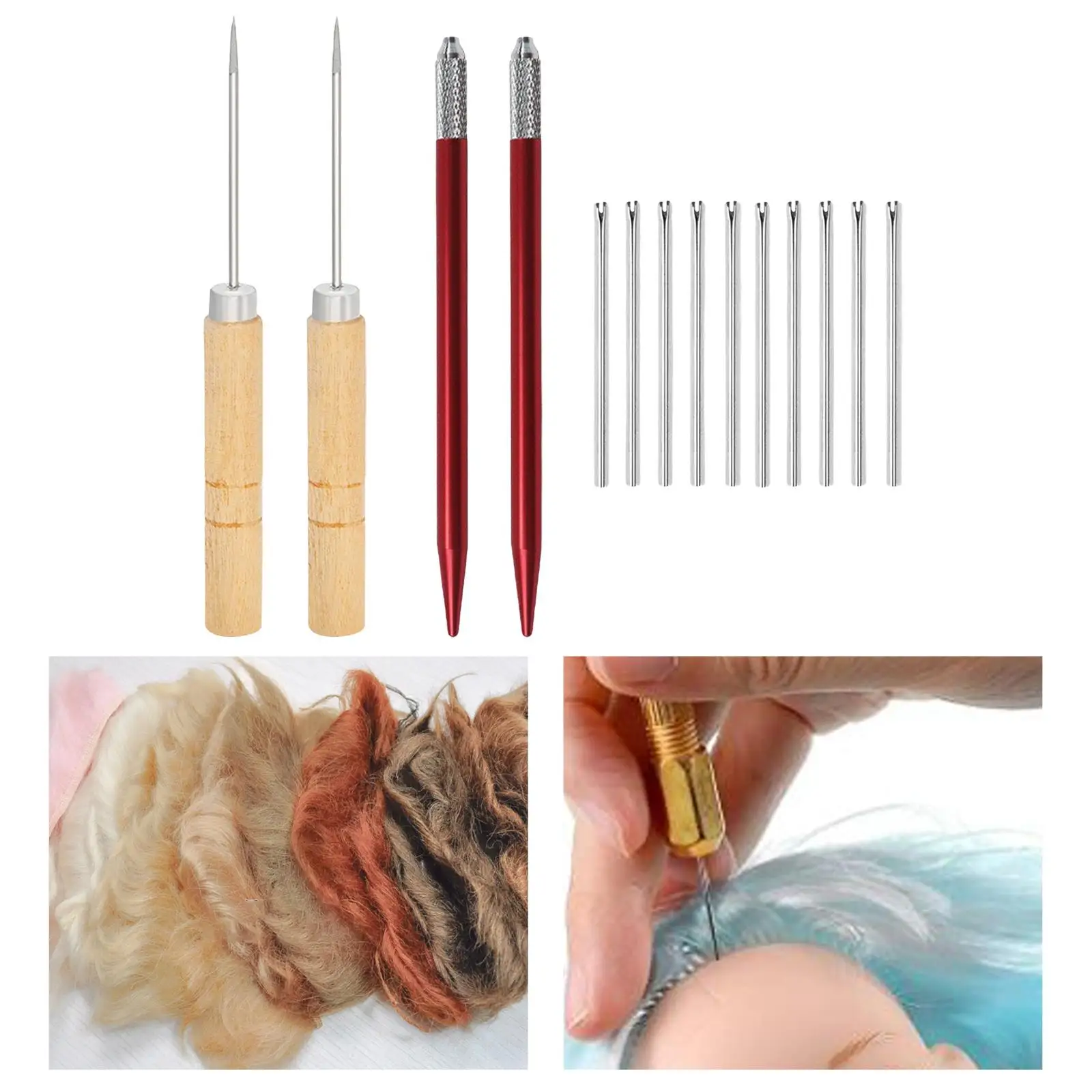 Doll Rerooting Tools with Needles Doll Making Kit for DIY Doll Handle Felting Beginners Curler Transplant