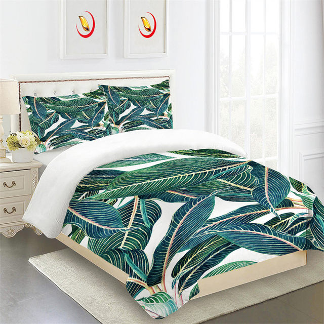 Green Palm Leaves Duvet Cover Single King Tropical Plant Bedding