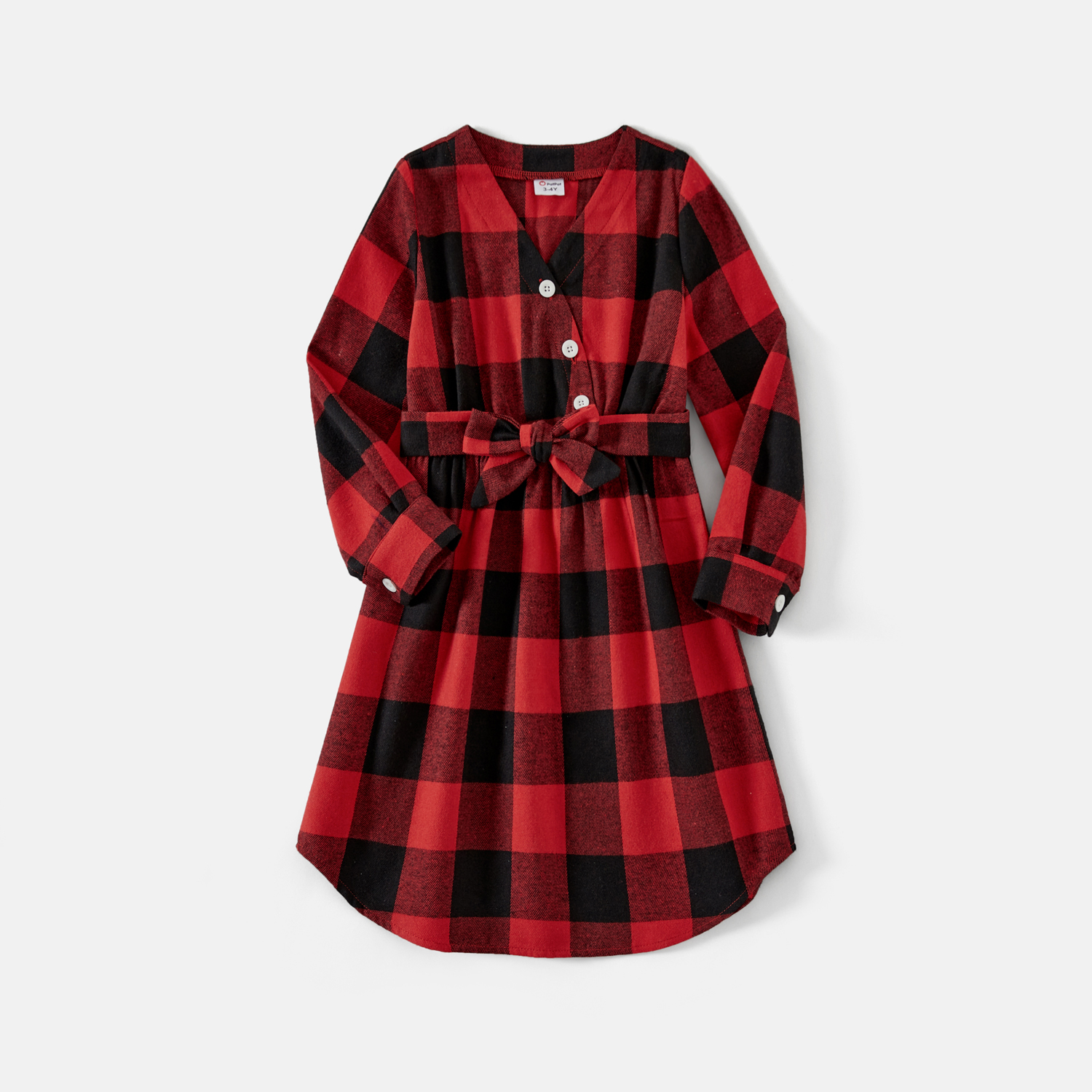 PatPat Christmas Family Matching Outfits Red and Black Plaid Long-sleeve Shirts and Belted Dresses Matching Family Clothes Sets