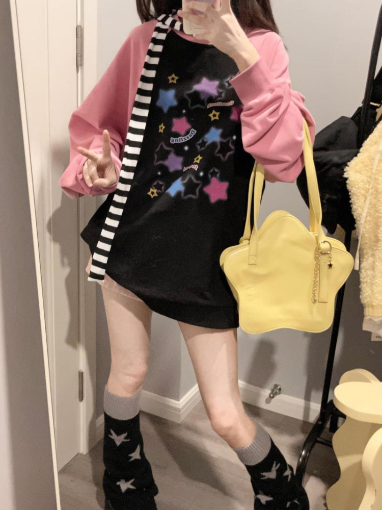 Deeptown-Aesthetic Star Print Hoodies para mulheres, Harajuku,