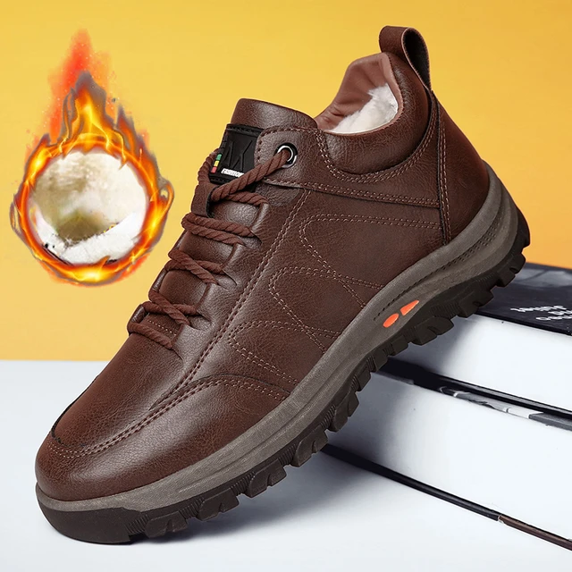 New Winter Leather boots Warm Thick Sole Wear-Resistant Outdoor Sports Men  Shoes Men Vulcanized Sneakers Shoes Zapatillas Hombre