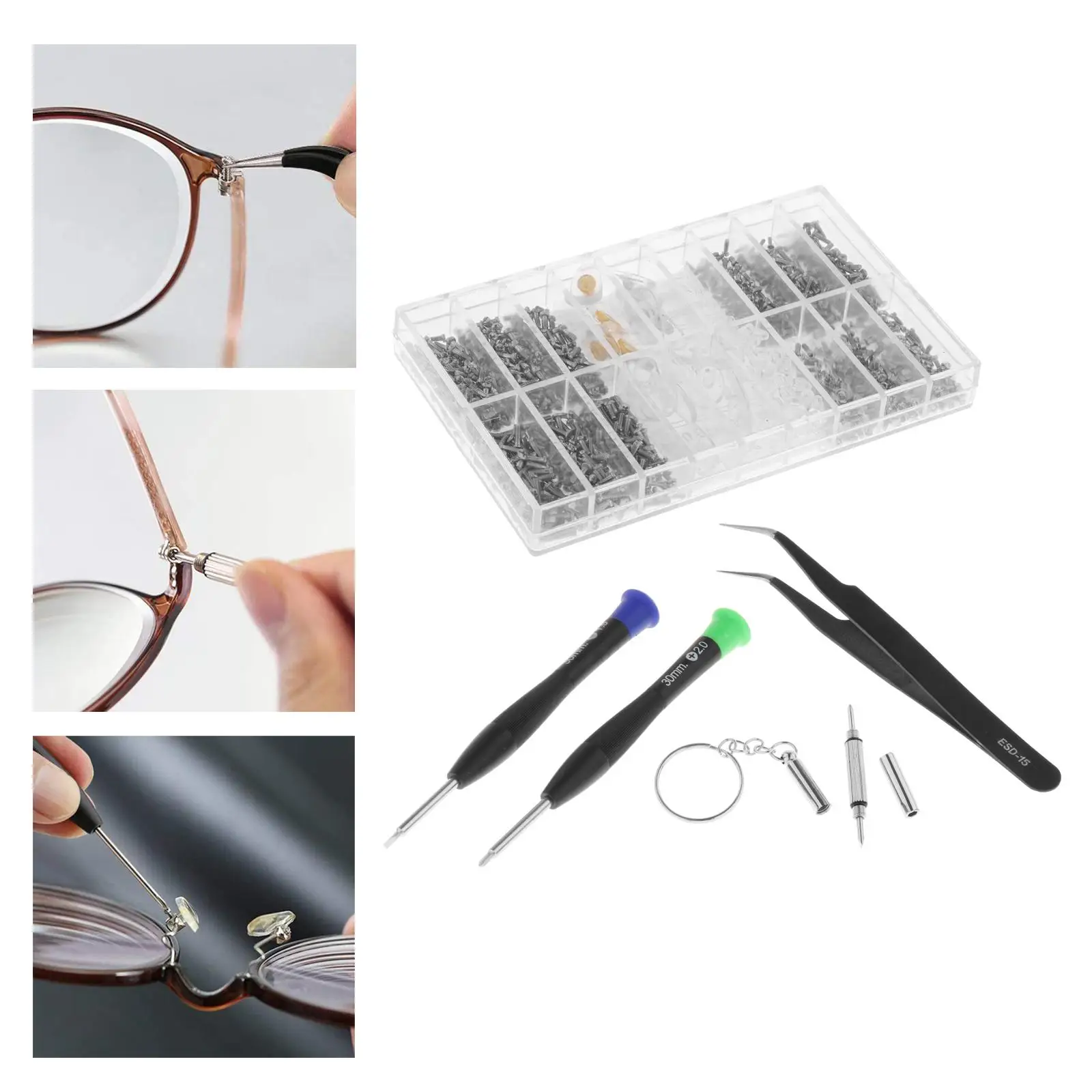 Eyeglasses Repair Kit Nose Pad Replacement Assorted Tiny Screws Precision Screwdriver Set for Clock