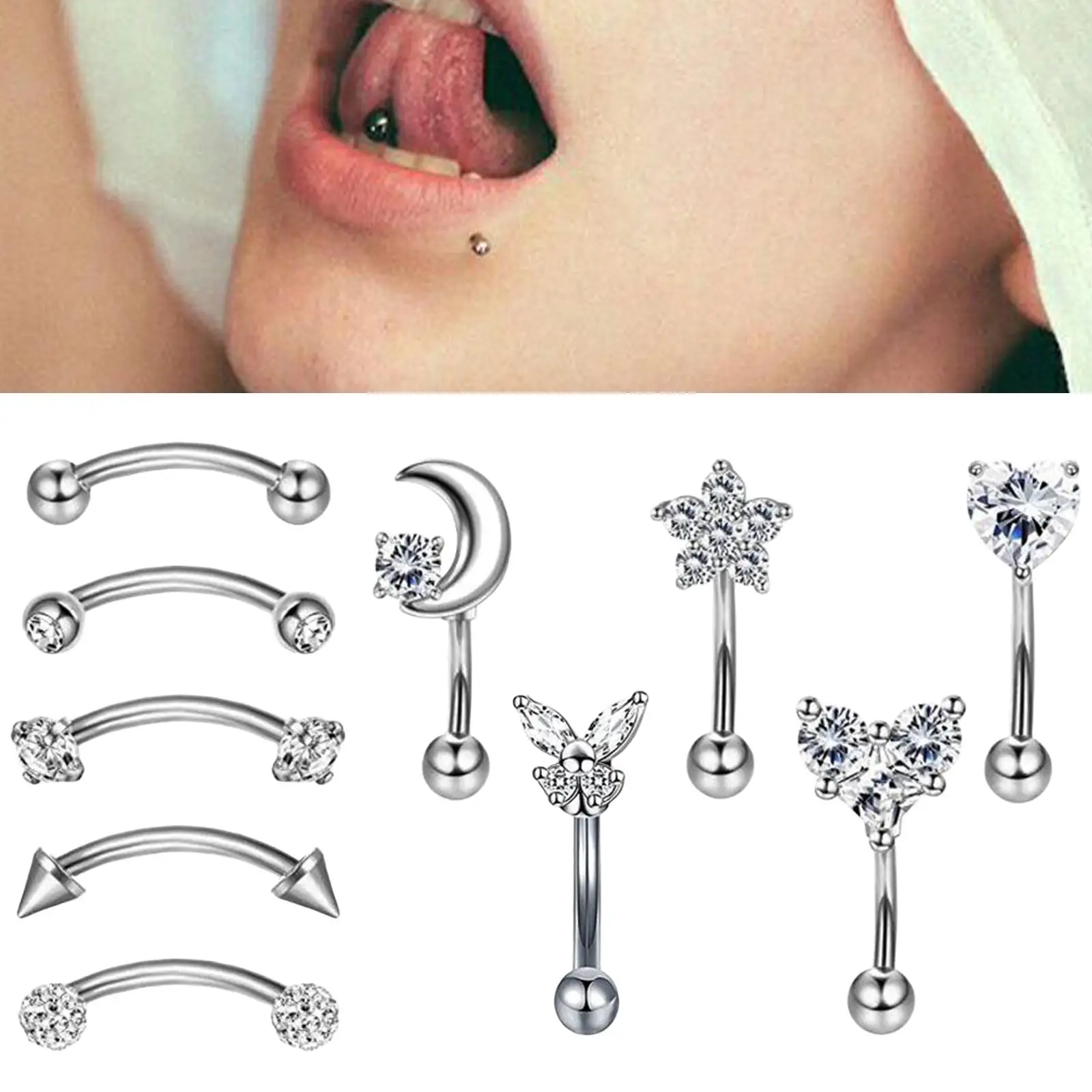 10x Stainlee Steel Nose Ring Eyebrow Lip Studs Earring Mix Styles Diamond Stud Earrings Bar Punk Fashion Butterfly Tragus Stud