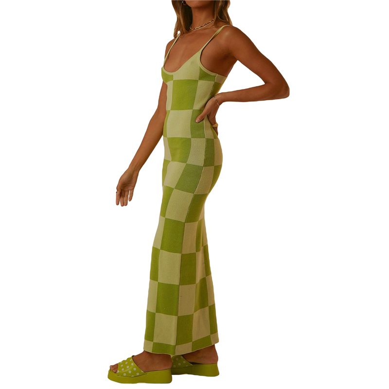 y2k Knitted Dresses Women Geometric Print Spaghetti Strap Sleeveless Bodycon Dresses 2000s Long Night Party Dresses