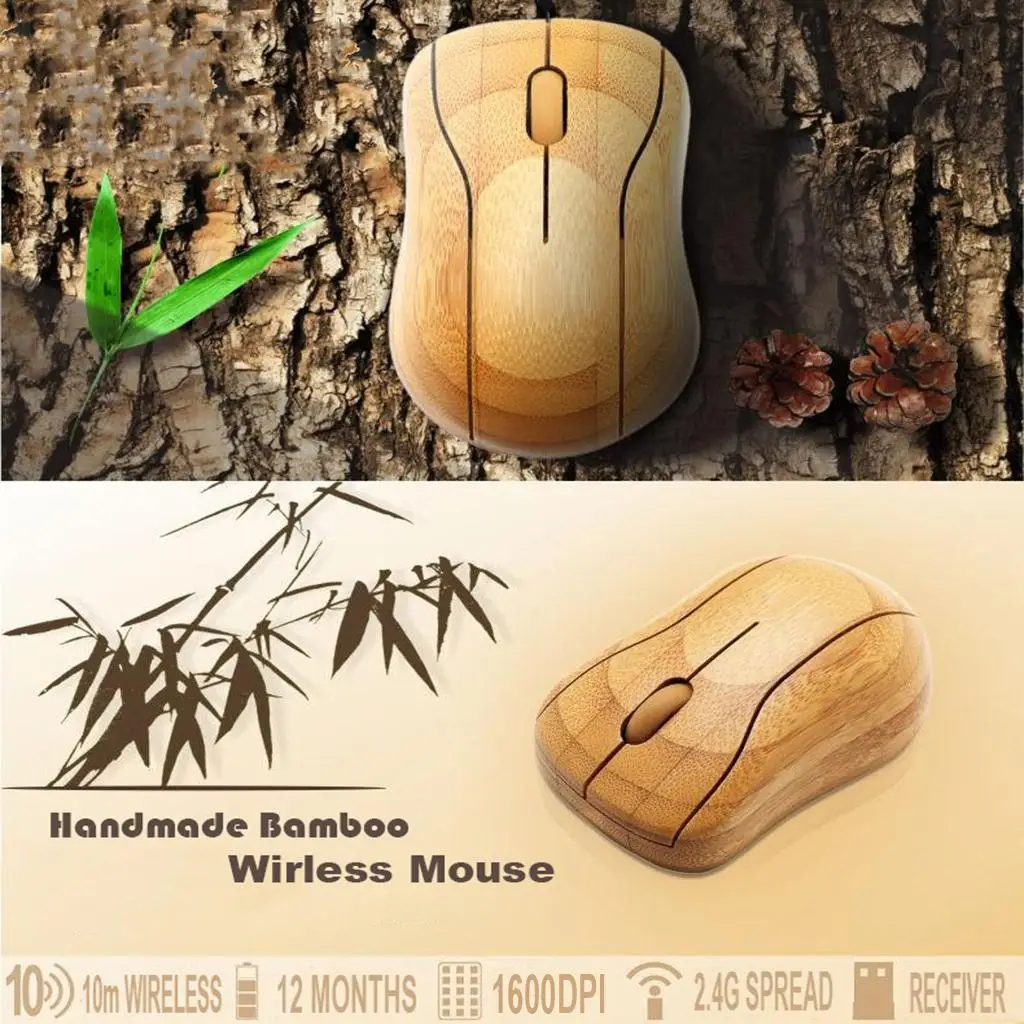 Natural Bamboo  Optical Mouse Handcrafted Healthy Sweatproof and Ergonomic  Wooden Computer Mice