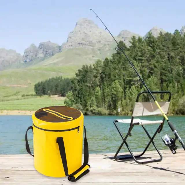 Collapsible Fishing Bucket Lightweight with Zipper Lid Folding