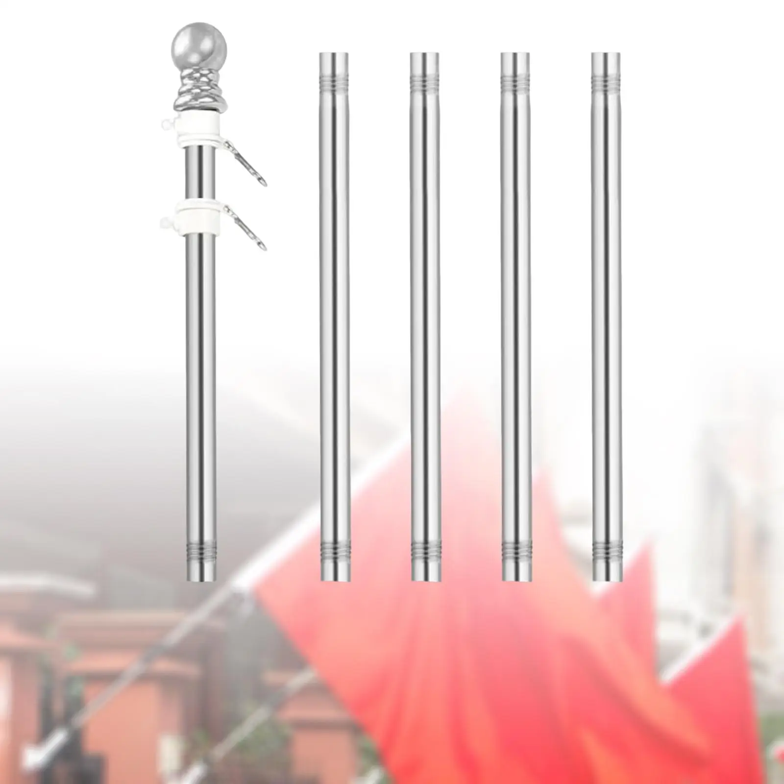 5x Stainless Steel Flag Flag Pole Guide Banner Five Sections Rod Garden Flag Pole Outdoor Residential House Porch