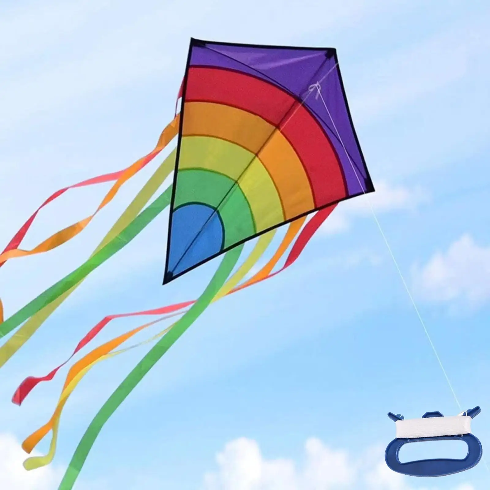 Large Rainbow Diamond Kite and 328ft Flying Line for Boys Girls Beach Trip