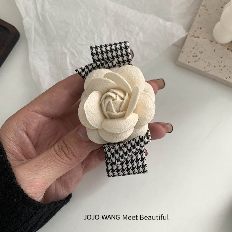 Koreanische Mode Kamelie Blume Hahnentritt Gitter Hinterkopf Haarnadel Big BB Pony Clip Dickdarm Kreis Haar Zubehör – Detail 6