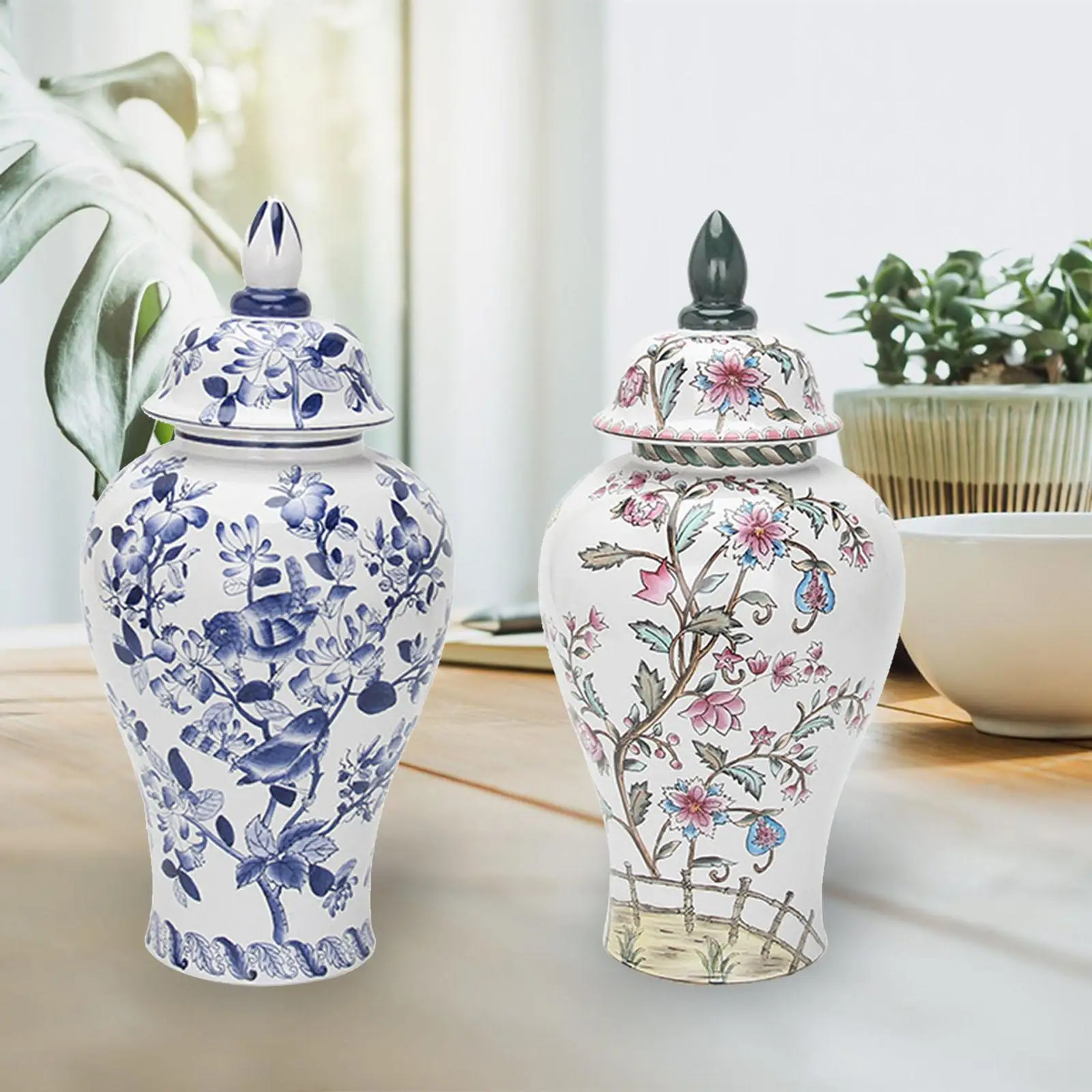 Traditional Ceramic Flower Vase Temple Jar Tank Desktop Porcelain Ginger Jar