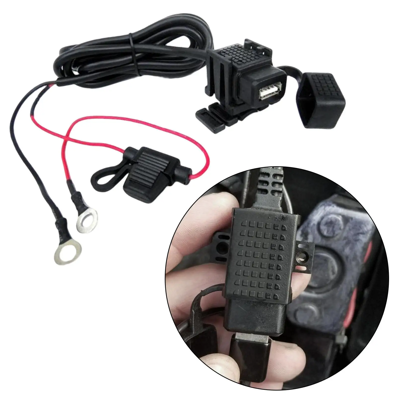 Motorcycle USB Phone Charger Adapter Cable, Waterproof USB Port, 12V-24V, for