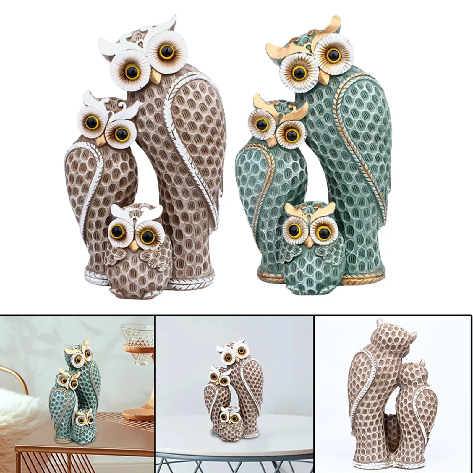 Nordic Desktop Owl Family Statue Decoration for Shelf Living Room Dorm 