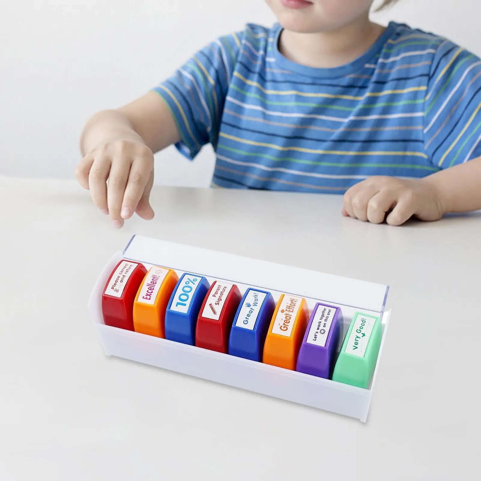 8x Teacher Stamps Set Colorful Set Parent  Self Inking for Feedback School Supplies Reward Homework Recognition