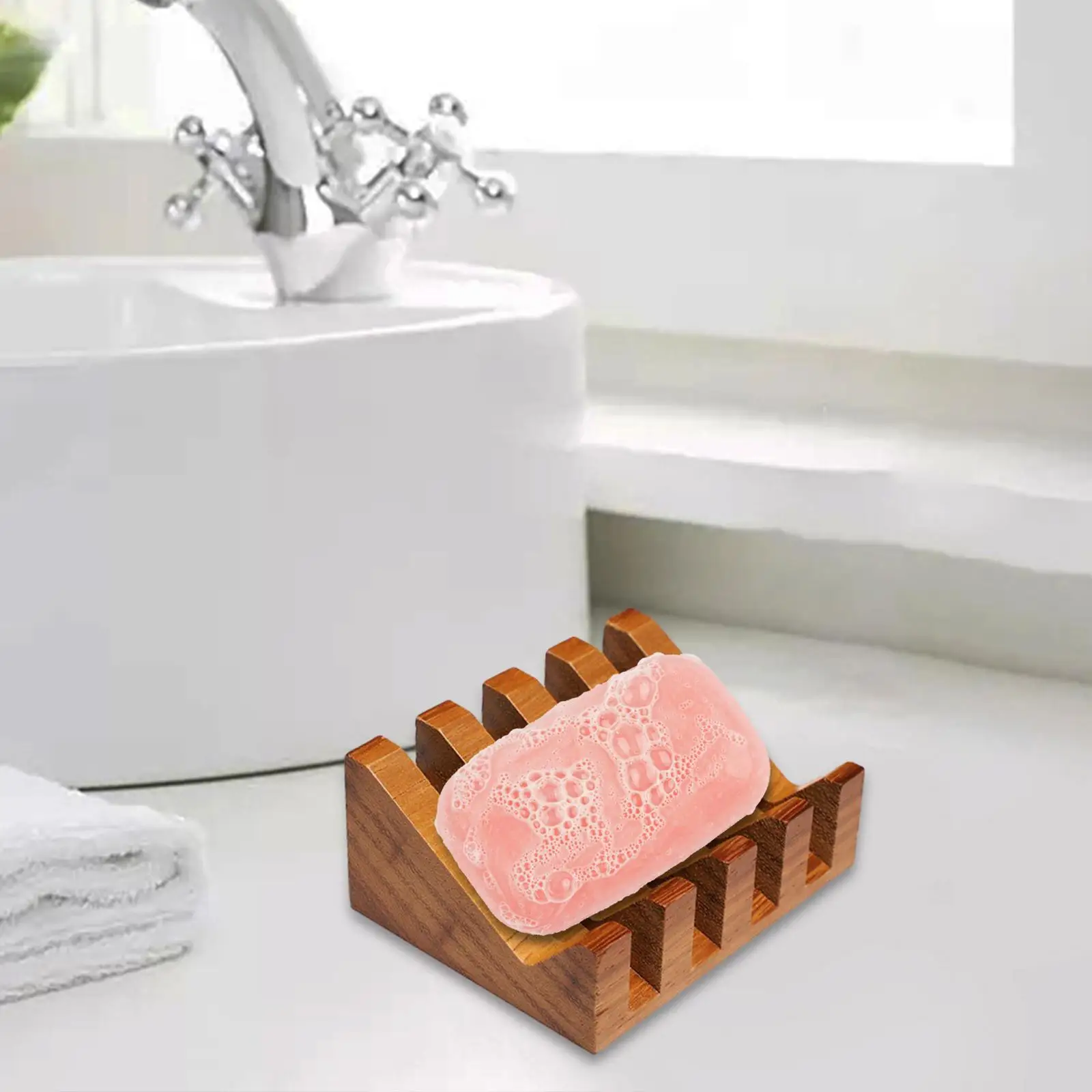 Wooden Soap Dish Home Decor Soap Tray Tabletop Self Draining Soap Dish Soap Bar Holder for Shower Bathroom Bathtub Sink Kitchen