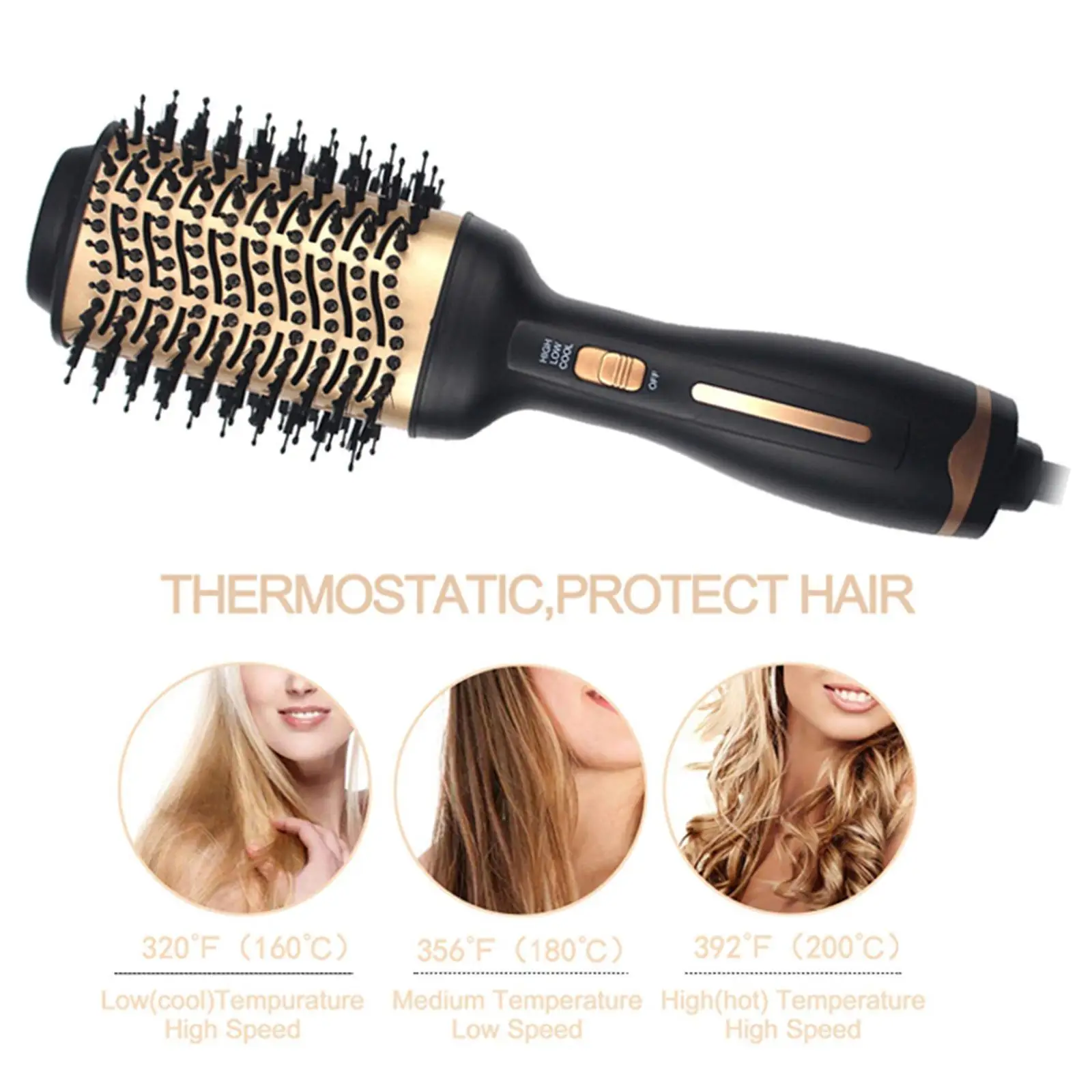 3in1 One Step Hair Dryer Hot Air Brush Hair Straightener Curler Comb Roller Electric Blow Dryer Brush