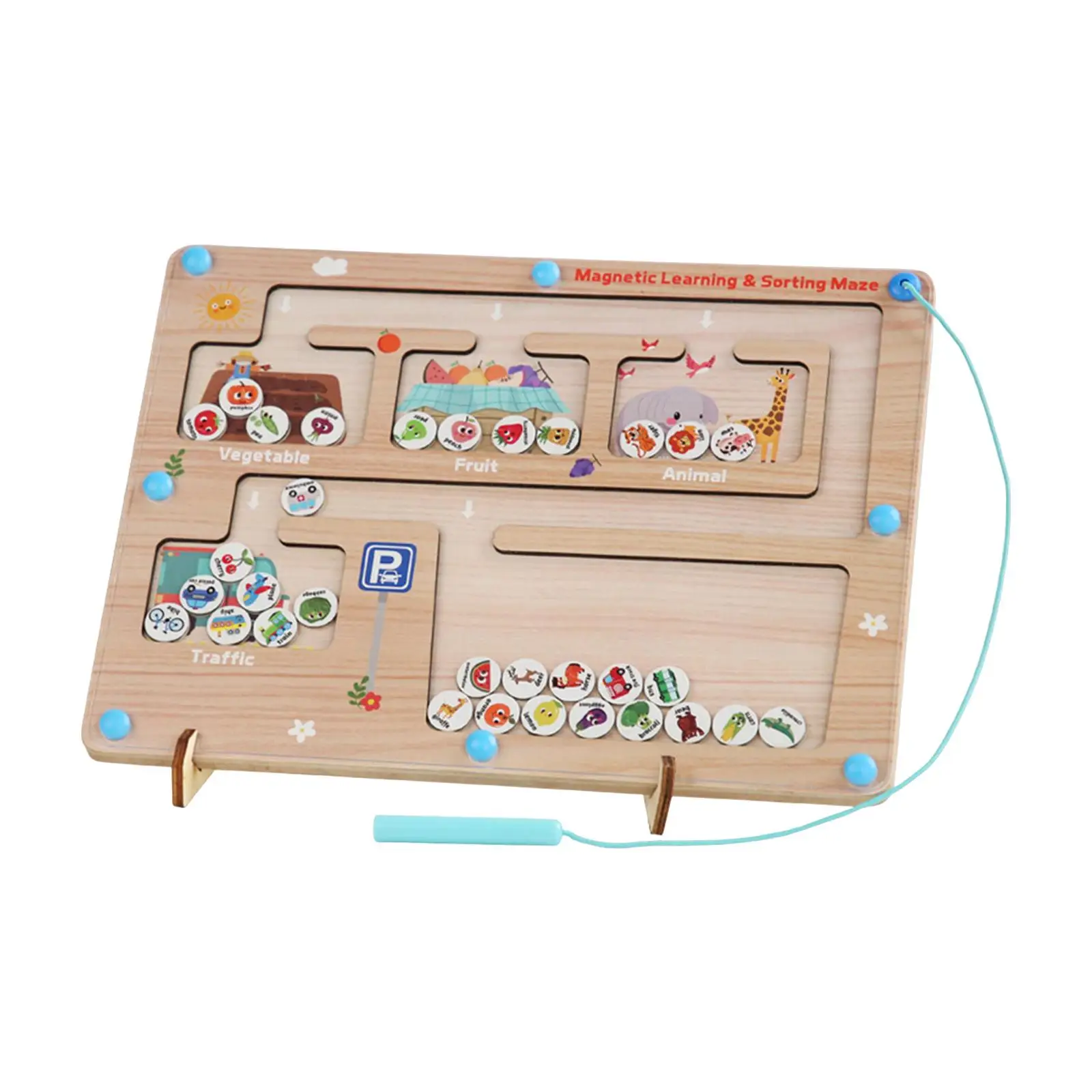 Magnet Puzzle Game Board Animals Fruits Vegetables Traffic Theme Preschool Learning Wooden Magnetic Maze Board for Activity