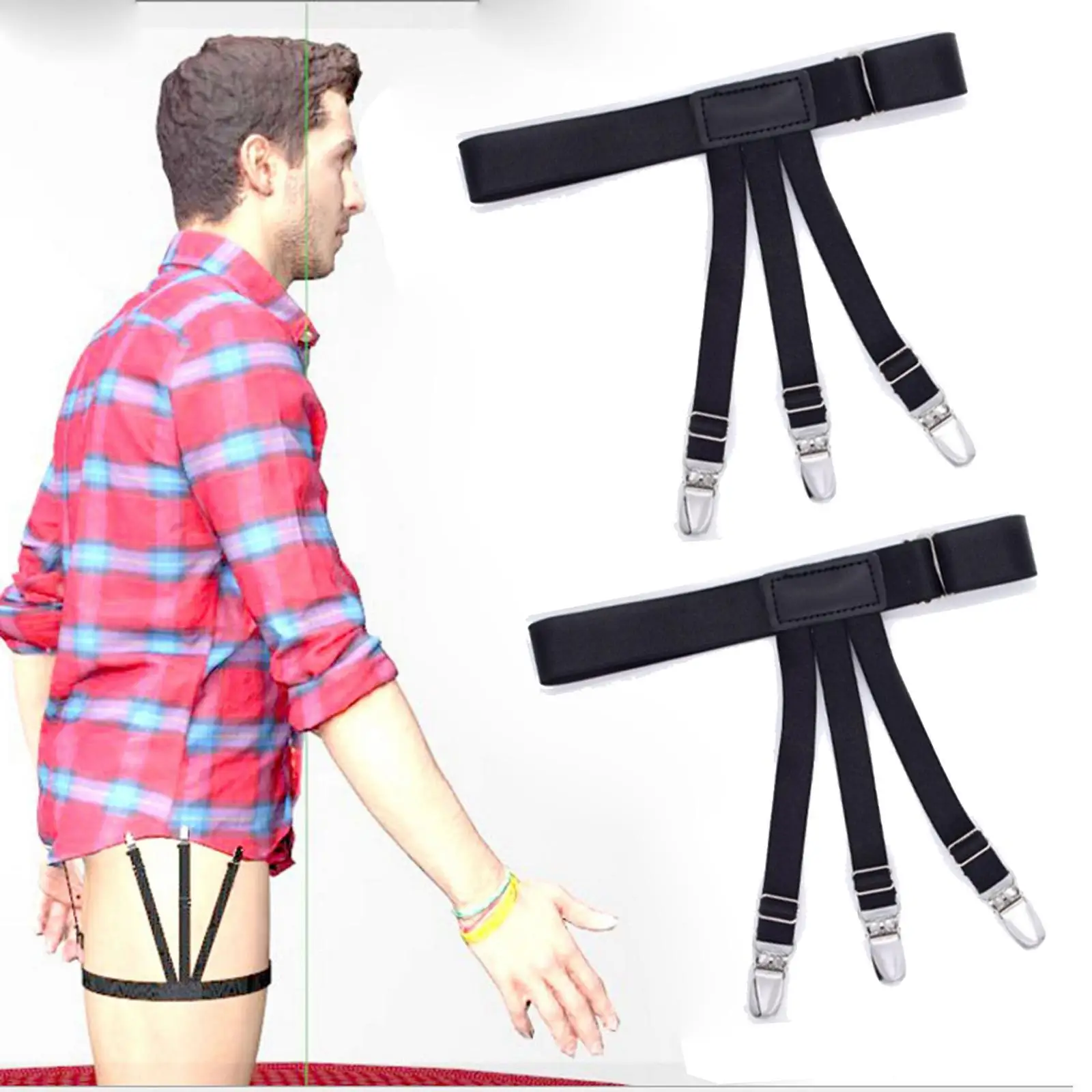 2Pcs Mens Holder Leg Garters Belt Elastic Strap Non Slip Clips
