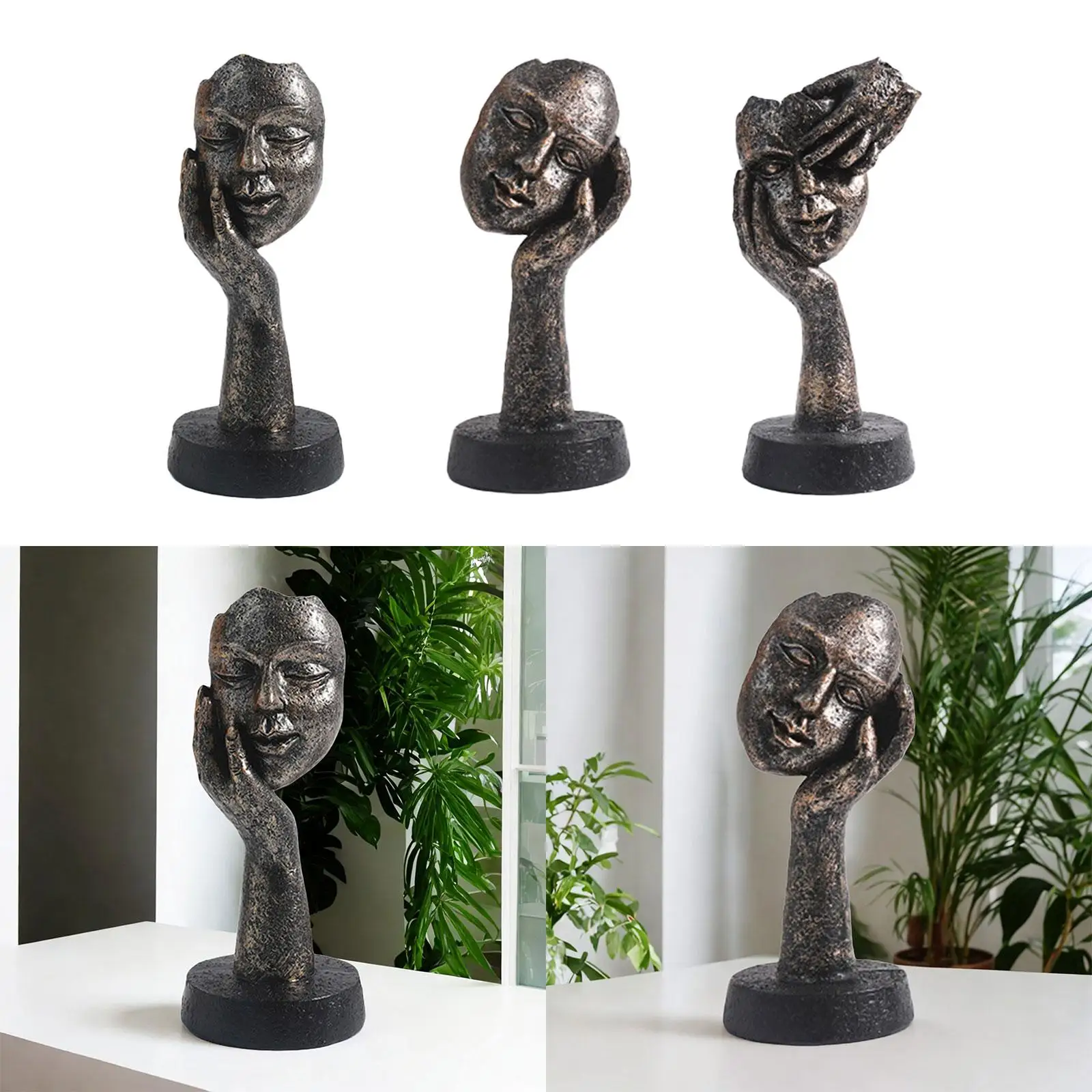 Face Sculpture Artworks Resin Modern Collectible Statue Abstract Figure Handicraft for Mantelpiece Bookcase Table Home Decor