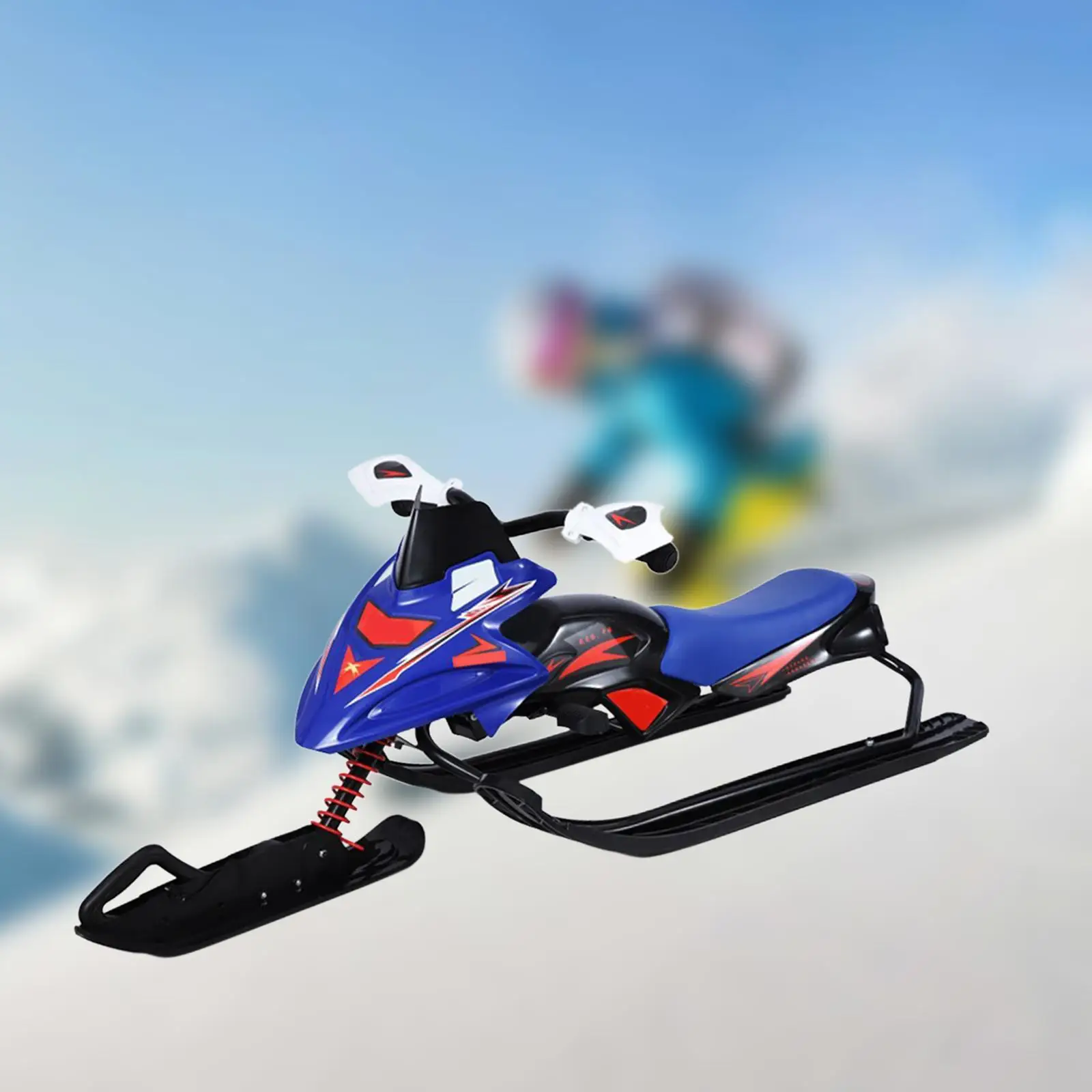 Snow Racer Sled with Steering Wheel and Brake Snow Sledge Durable Metal Ski Car Sleigh Ski Sled for Adult Teens Children