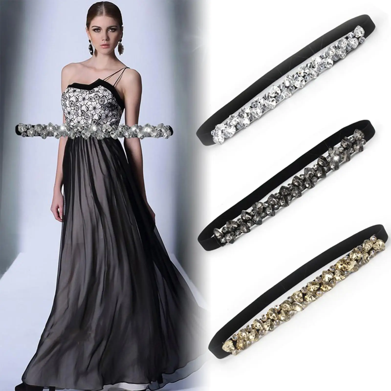 Waistband with Rhinestones Fashion Bridesmaids Sash Waist for Wedding Graduations Cocktail Parties Formal Occasions Ladies