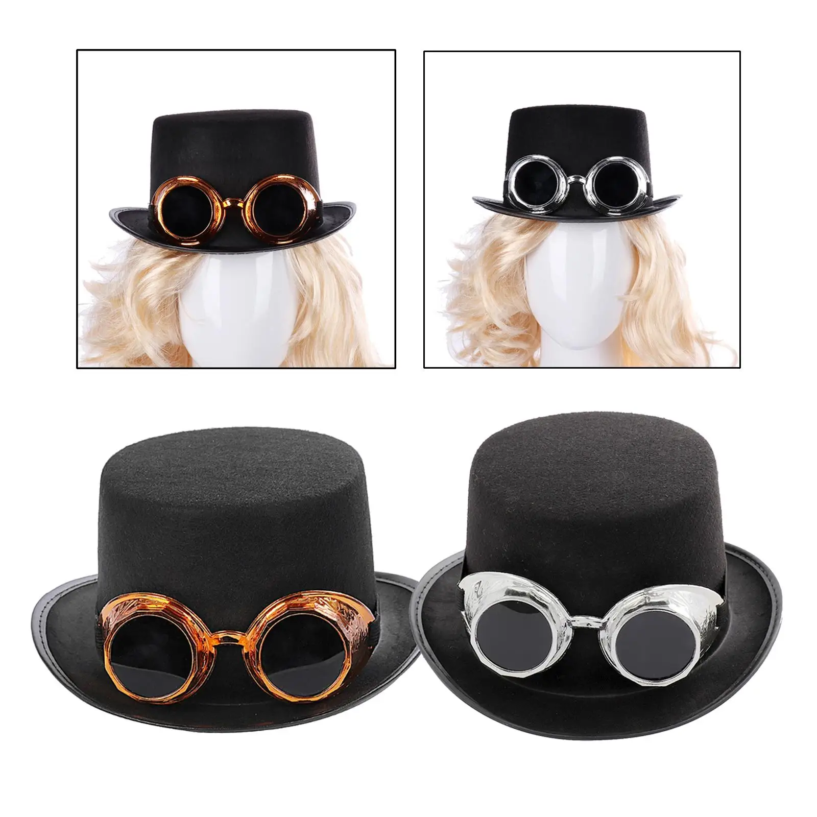 Goth Steampunk Top Hat with Goggles Cosplay Costume Hat Head Wear Gift