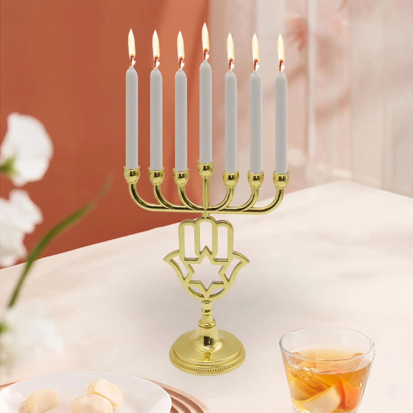 7 Branches Candle Holder Tabletop Hanukkah Menorah Ornament Candle Stands for Wedding Party New Year Home Decor