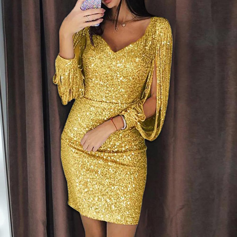 Sexy Glitter V-Neck Summer Party Dress - Image 1