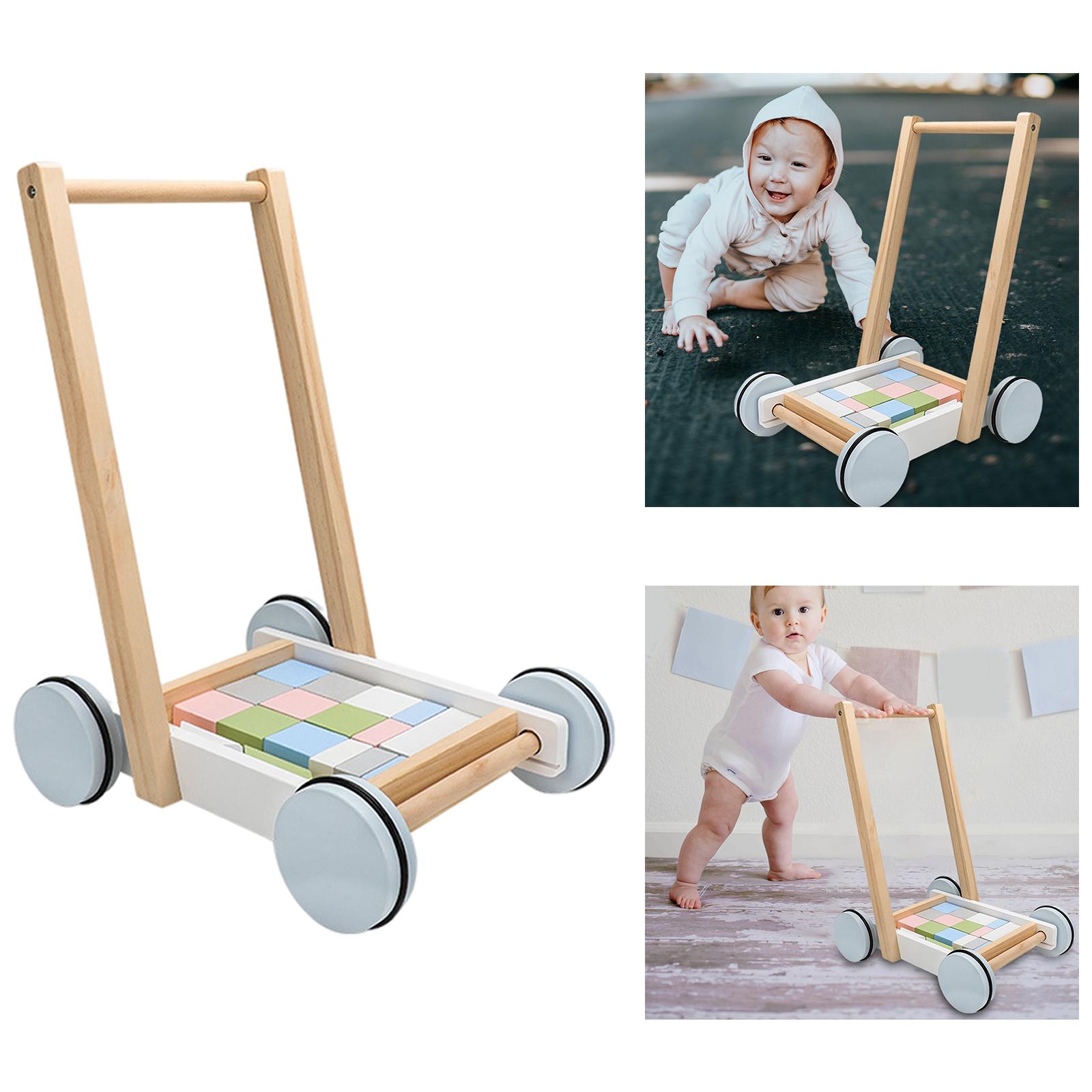 Trolley Colourful Educational Baby Toys Learning Wooden Walker Building Block Car Girls Boys Kid Baby Toddler Children