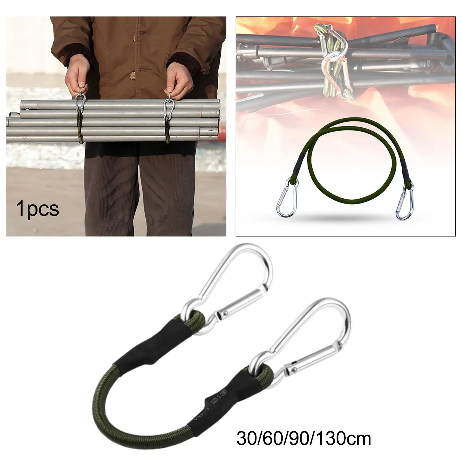 Bungee Cords with Carabiner Strong Cable for Motorcycle Caravans Outdoor Tent