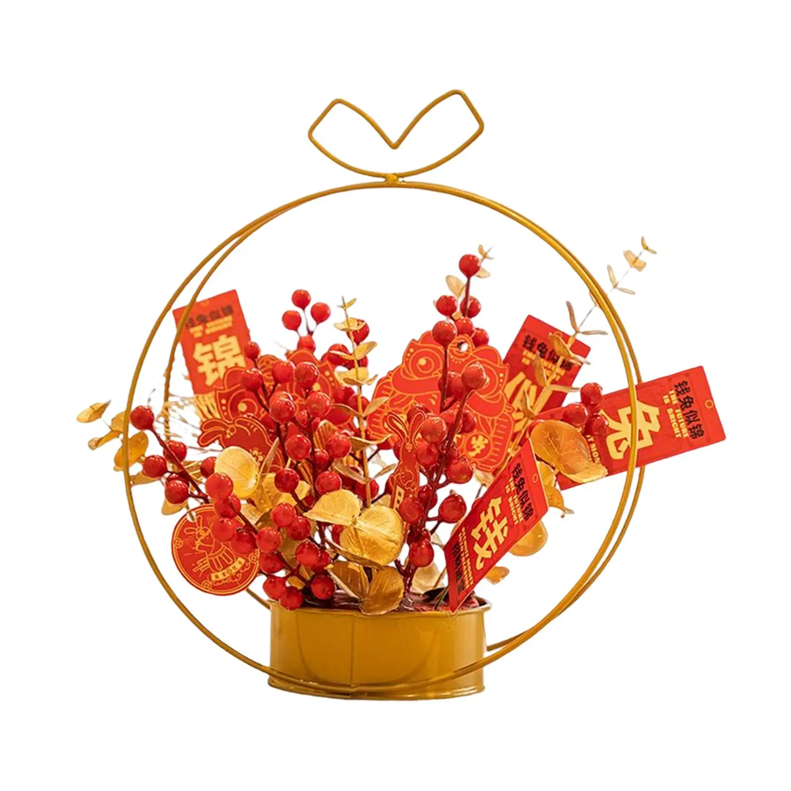 Chinese Style Artificial Flower Basket Ornament Spring Festival Photo Props New Year for Home Holiday Autumn Party Decoration