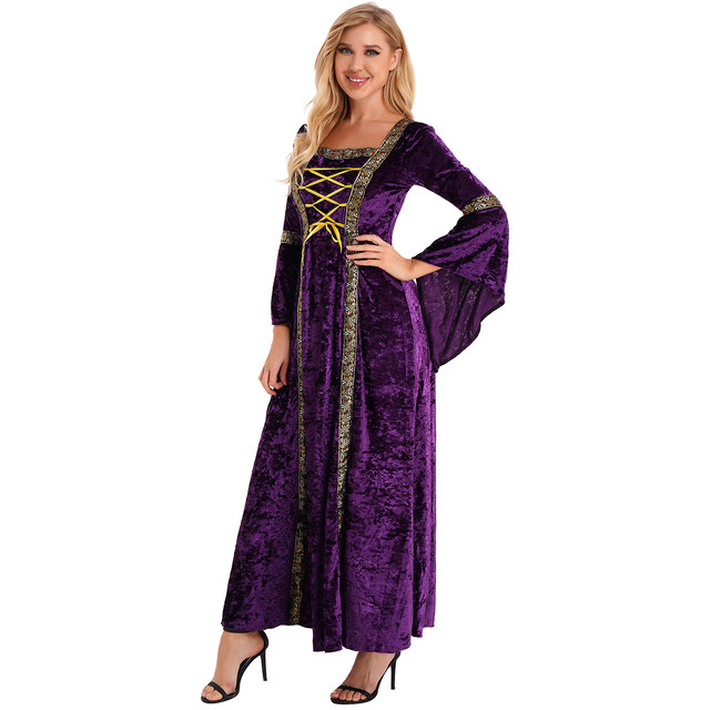  daizbella Disfraz medieval para mujer, vestido medieval hecho a  mano, vestido retro de terciopelo con adornos de encaje y mangas plisadas :  Ropa, Zapatos y Joyería