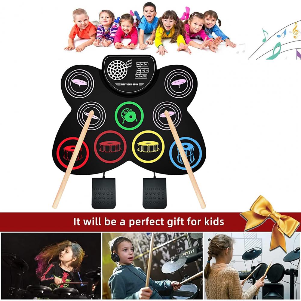 Title 12, 1 Set Electronic Drum Set With Drum Sticks Peda...