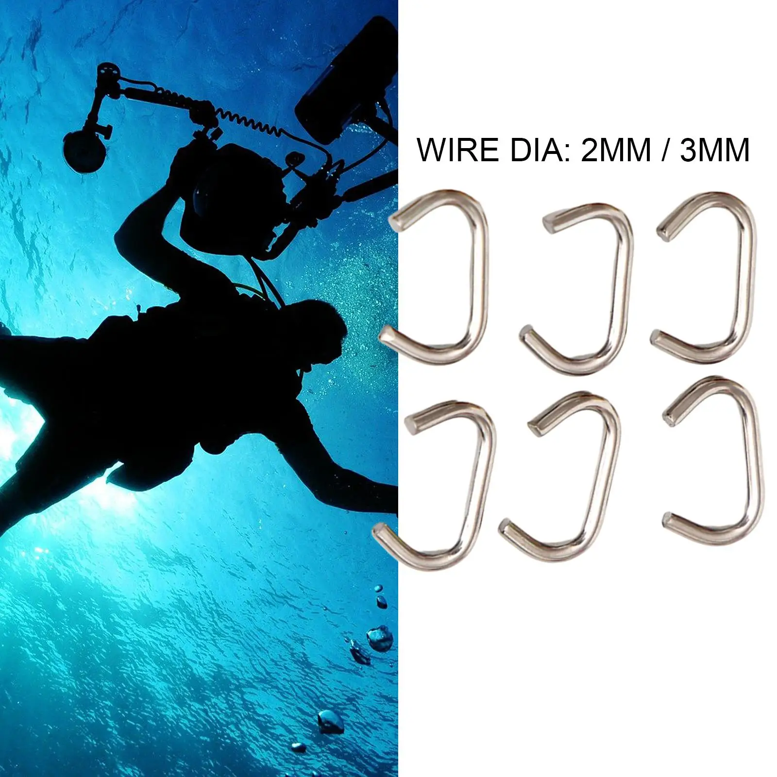 6 Pieces Diving Hook, Keep Diving Durable Stainless Steel C Shaped Clip Hook  Scuba Diving Buckle