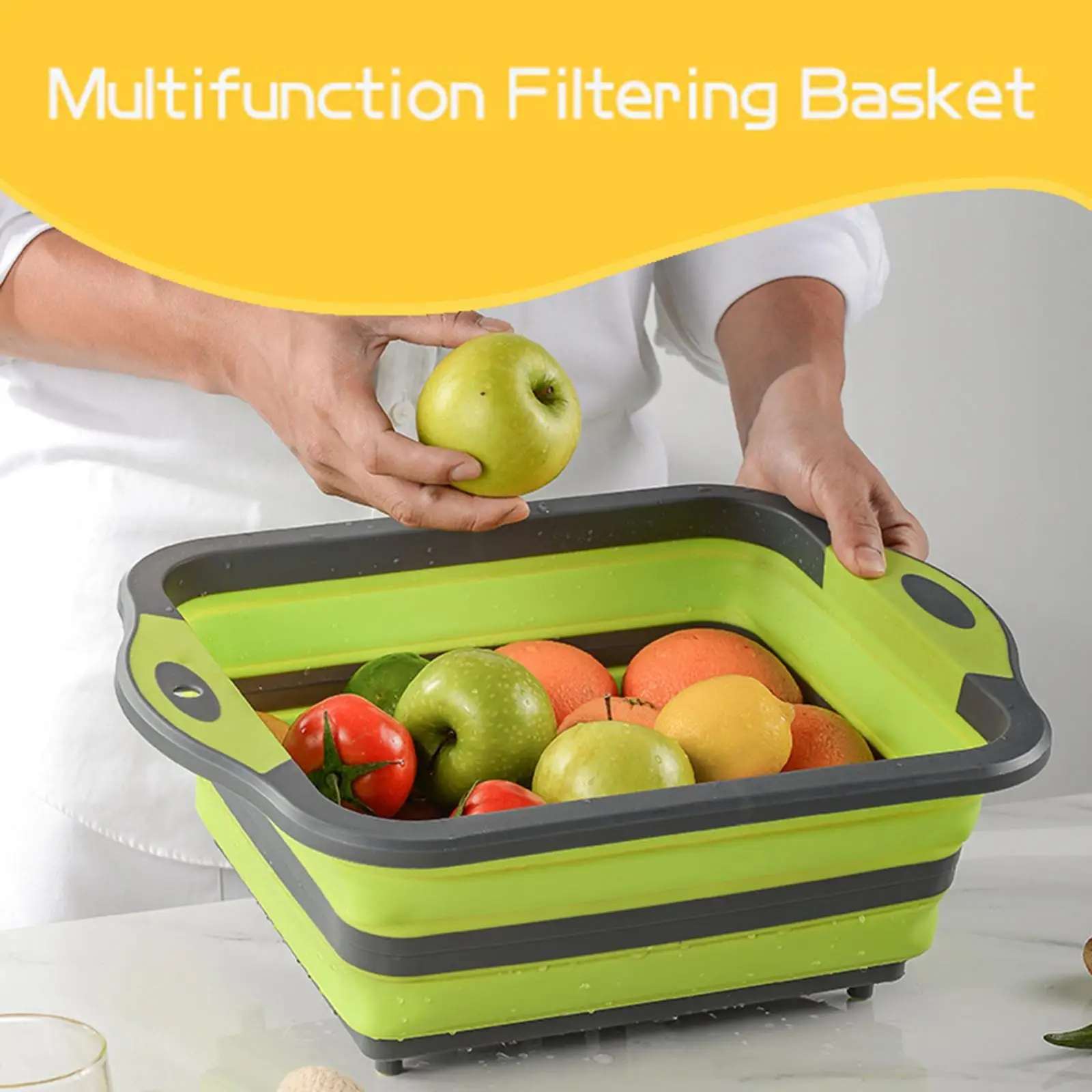 Collapsible Cutting Board with Colander Dish Tub Basket for Indoor Outdoor