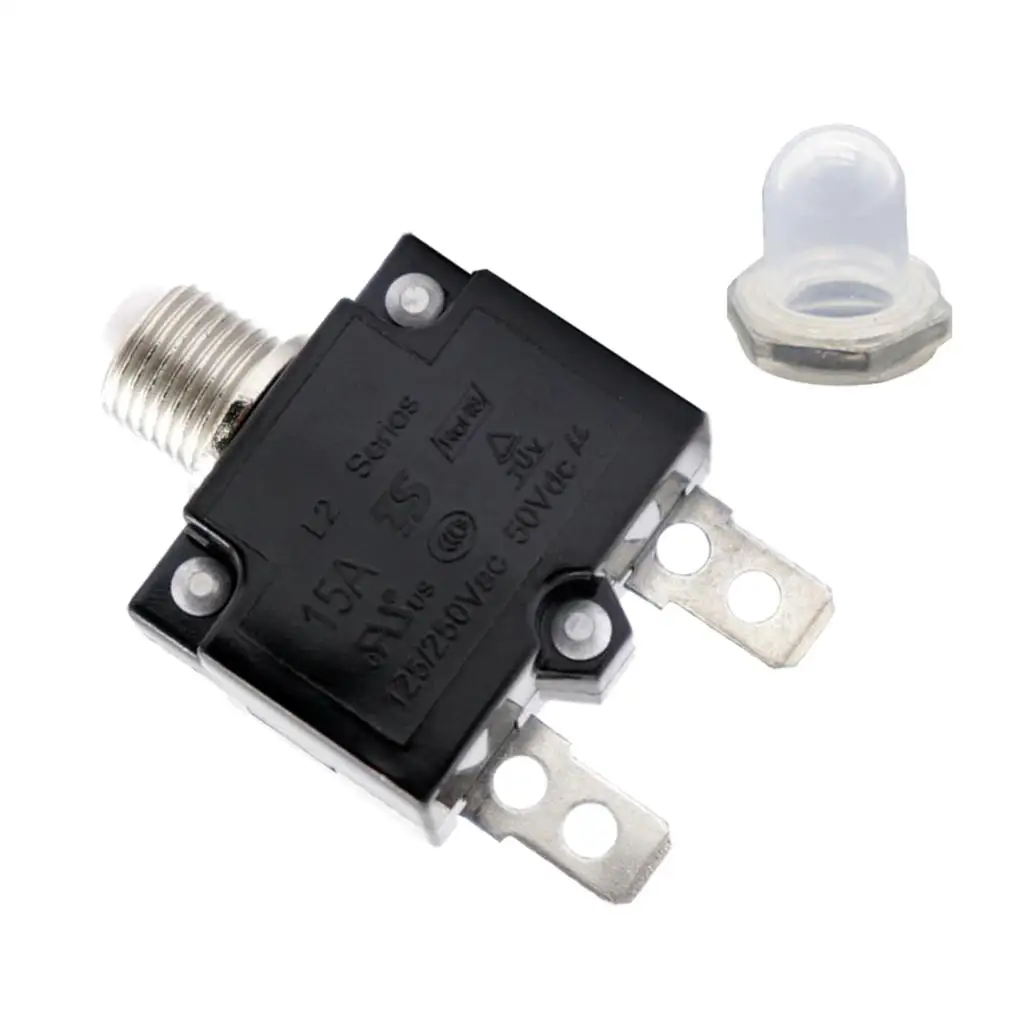 15 Amp Circuit Breaker Push-Button  with  Terminals and Clear Waterproof Button Cover