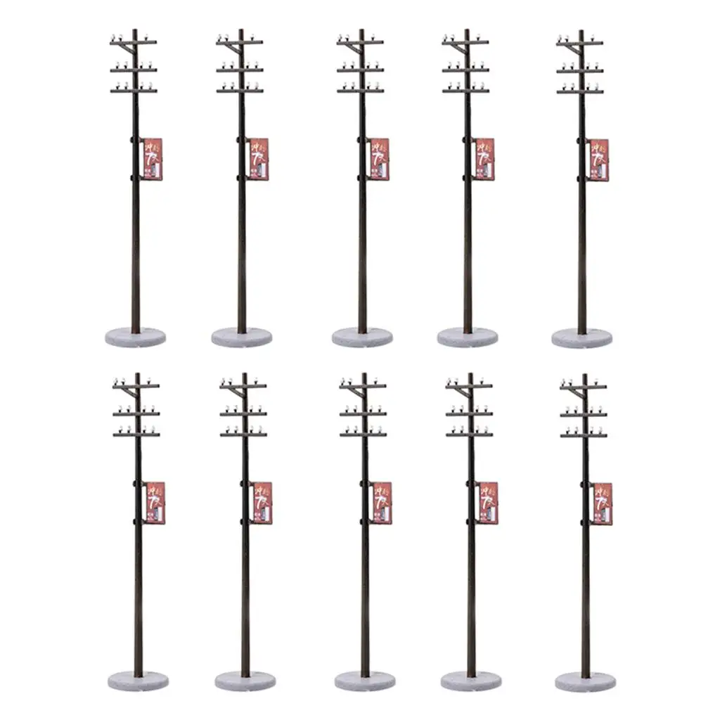 10Pc 1/87 Mini Electric Line Pole for Train Park Scenery Layout HO Scale
