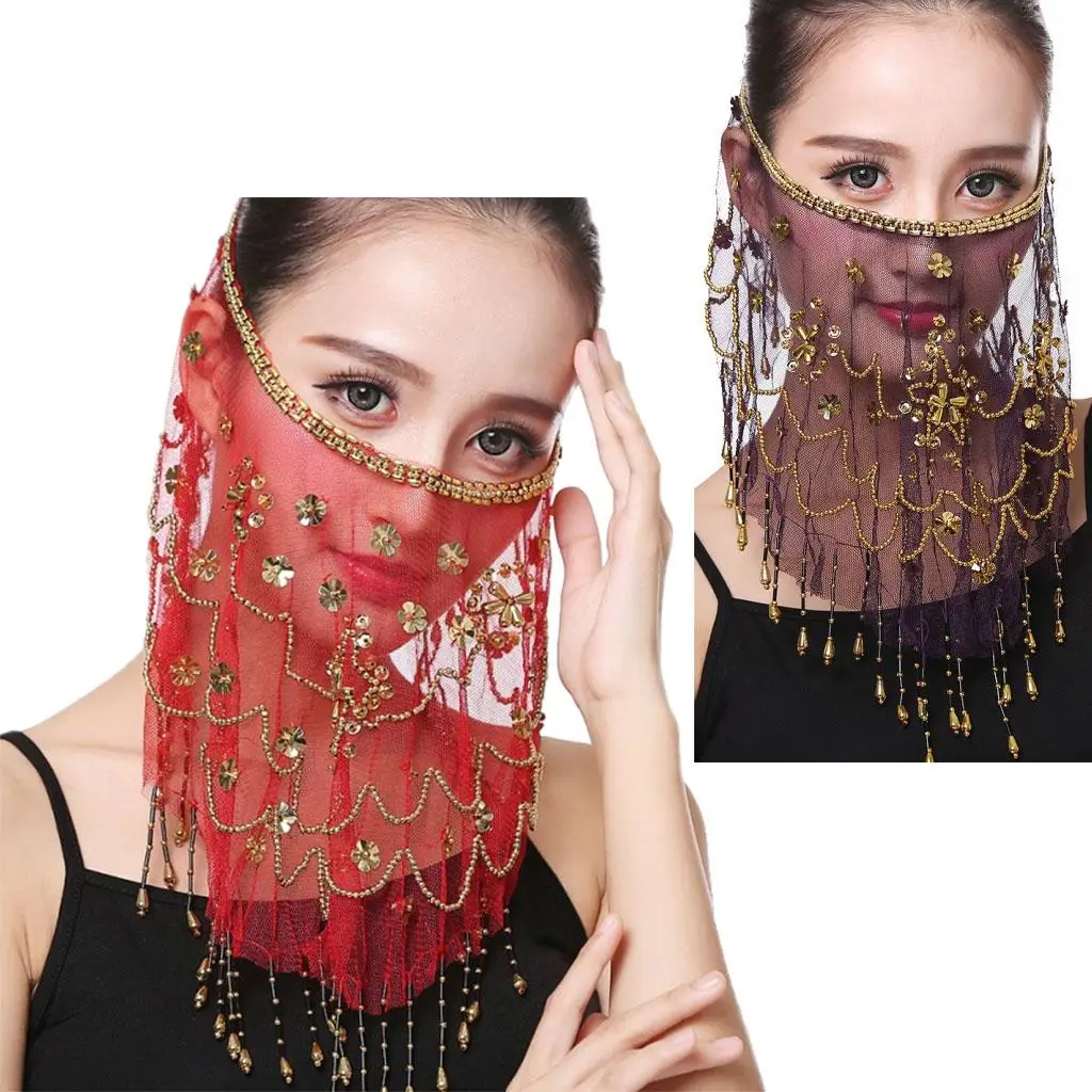 Indian Belly  Veil Chiffon Tassel Accessories  Dress up with Sequins Headpiece Beautiful  Halloween Shawl Performance