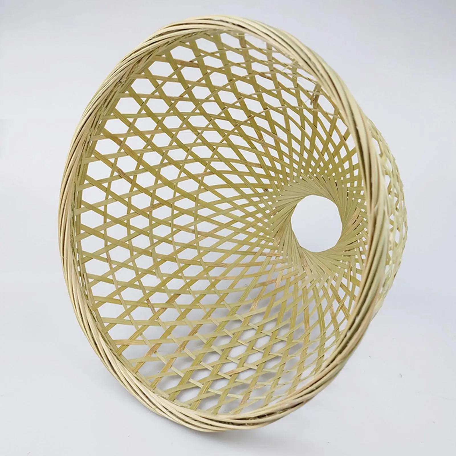 Natural Bamboo Lamp Shade Hanging Light Fixture Vintage Decoration Simple Minimalist Round Shaped Basket for Kitchen Island Cafe
