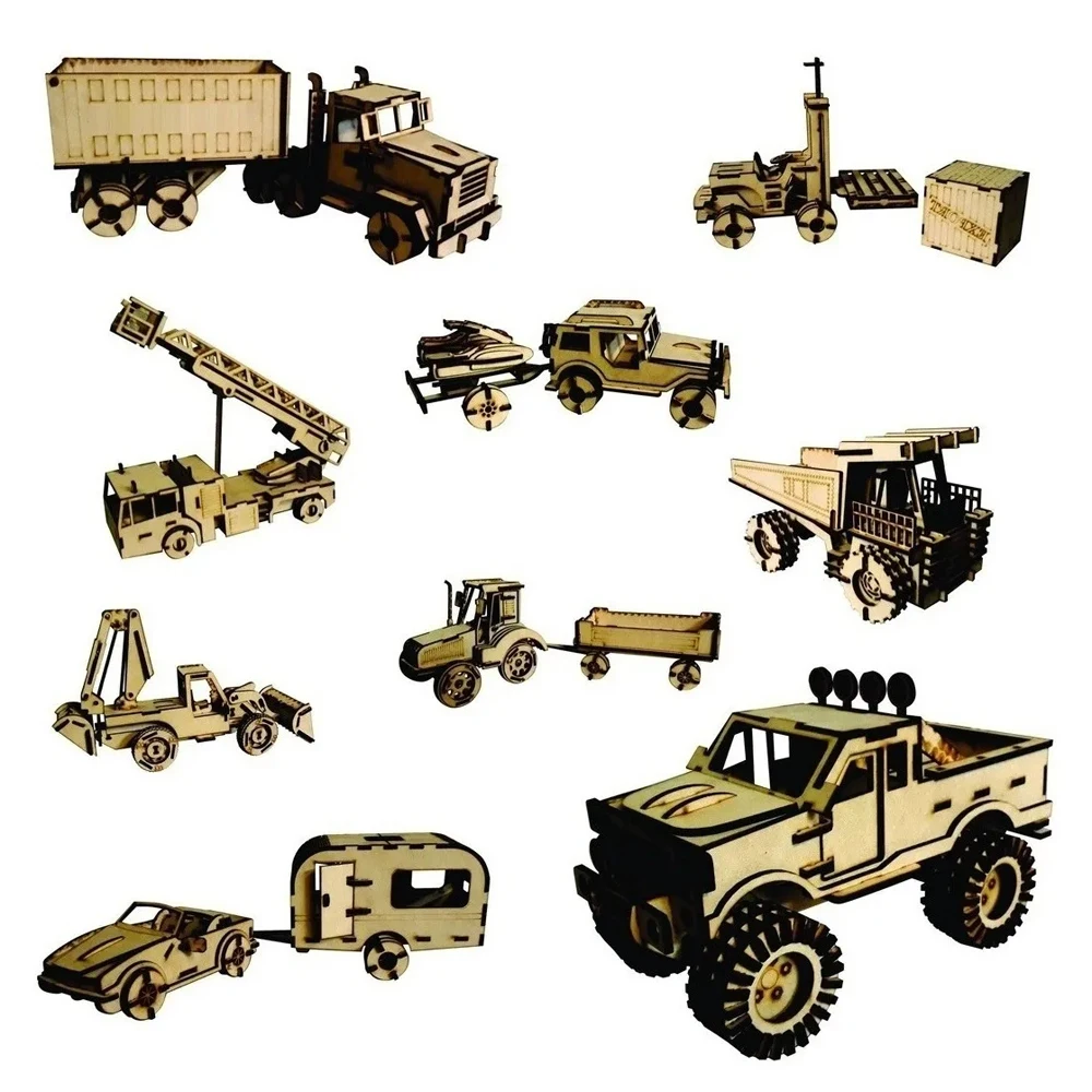 9pcs 3D Puzzle Toy Car and Truck Laser Cut Templates SVG DXF Vector Plans for CNC Pattern Laser Cut Wood Models woodworking bench for sale
