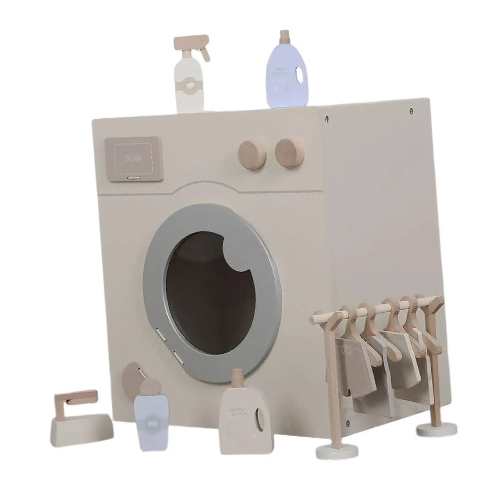 Wooden Washing Machine Playset Appliance Pretend Play, Realistic, Doll House