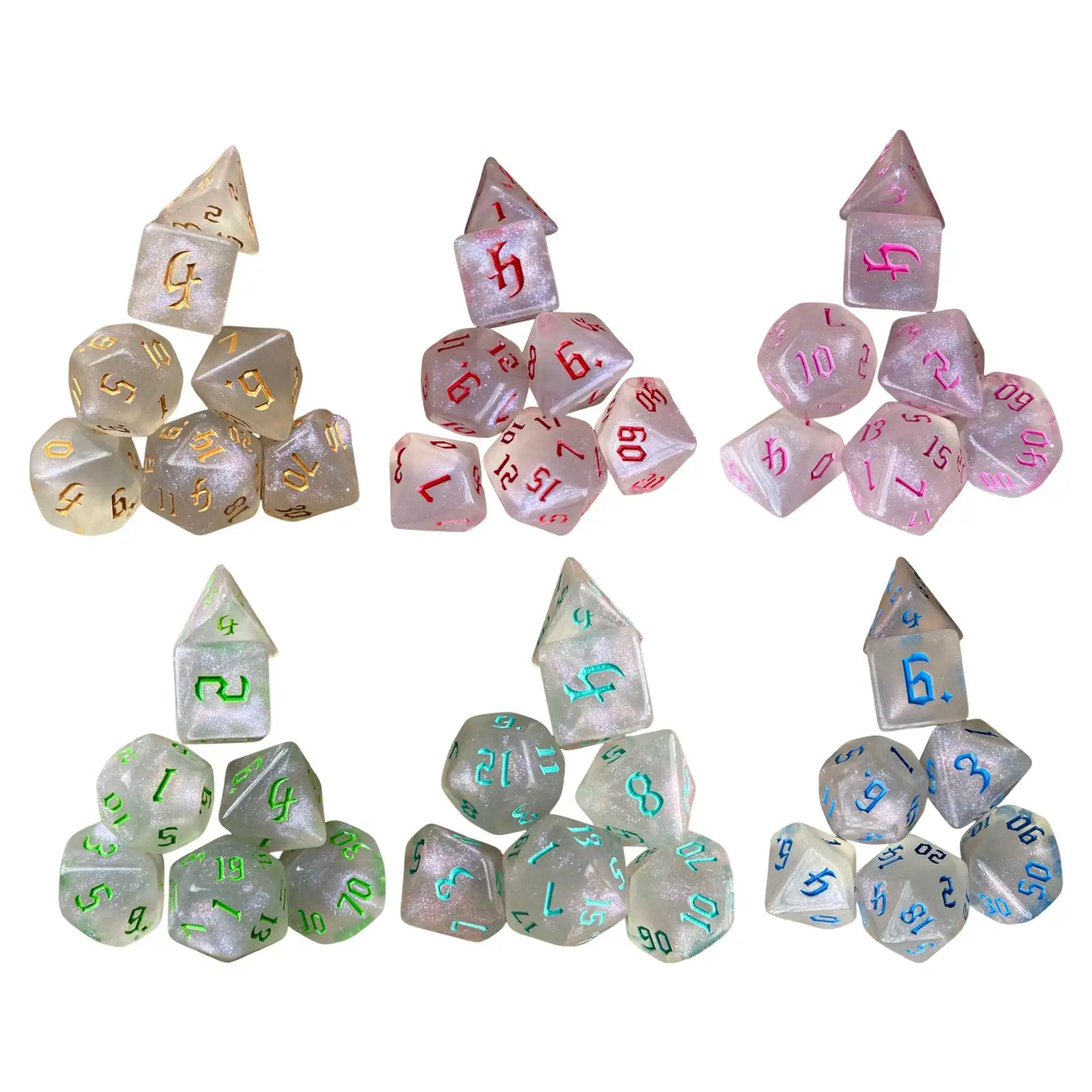 7x Polyhedral Dices Set Transparent Multipurpose Entertainment Toy D8 D10 D12 D20 Engraved Game Dices for Board Game Props KTV