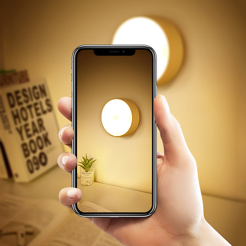 LED Night Lights Touch Sensor Night Lights Self-adhesive Wall Lights Battery Powered Portable Round Dimming Lamp Room Decoration