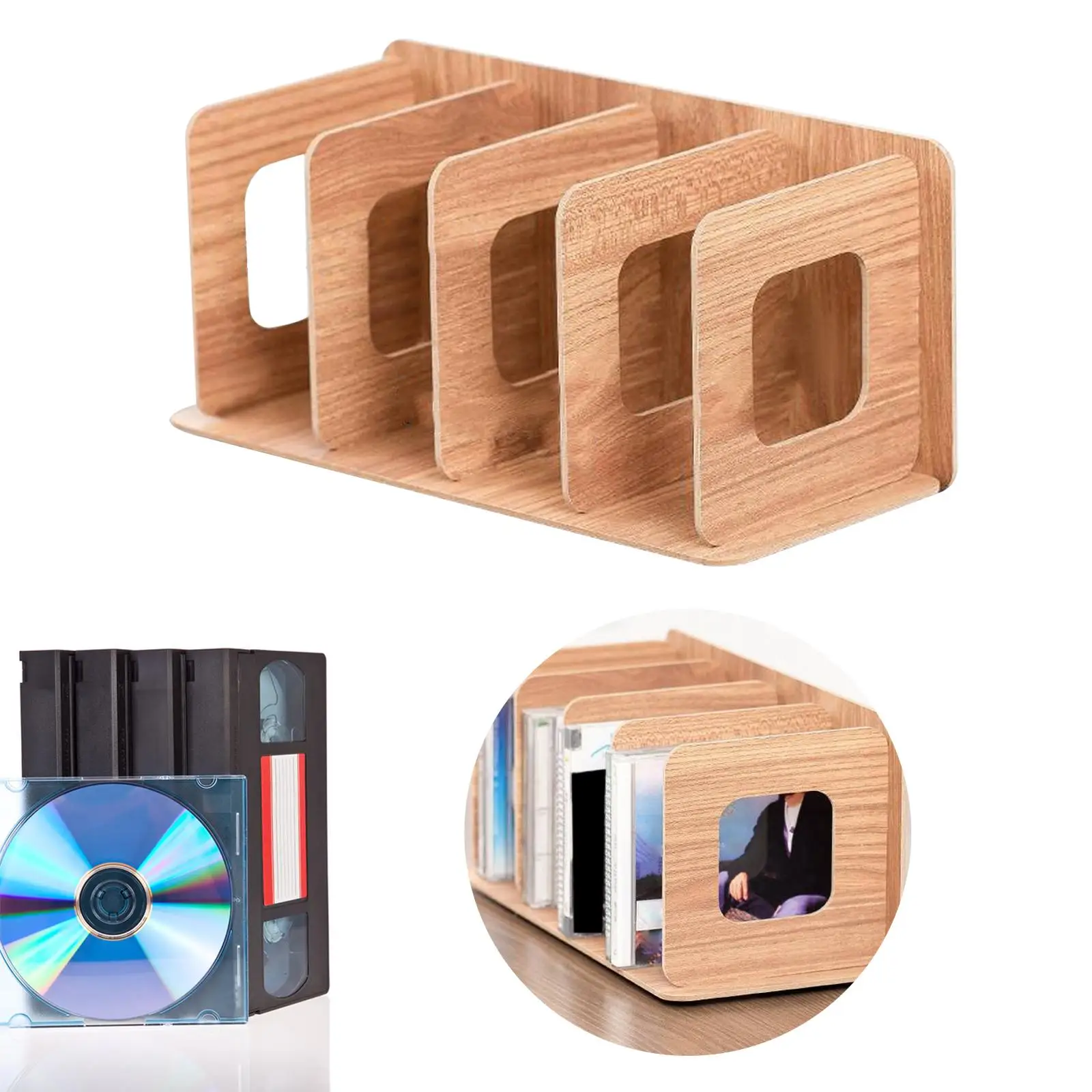 Wooden CD Rack CD Collections files Holder Office DIY Organizer Holder Stand