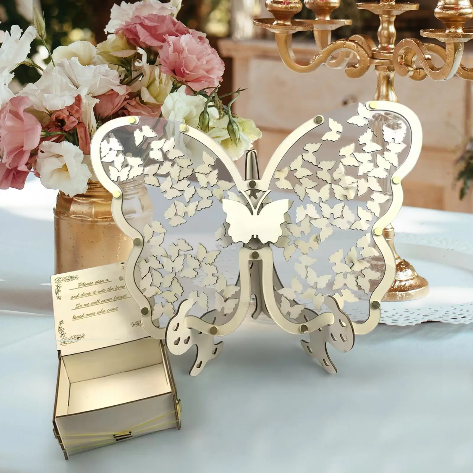 Wedding Guest Book Alternative Party Decoration Wooden Butterfly Drop Box for Holiday Graduation Easter Anniversary Ceremony