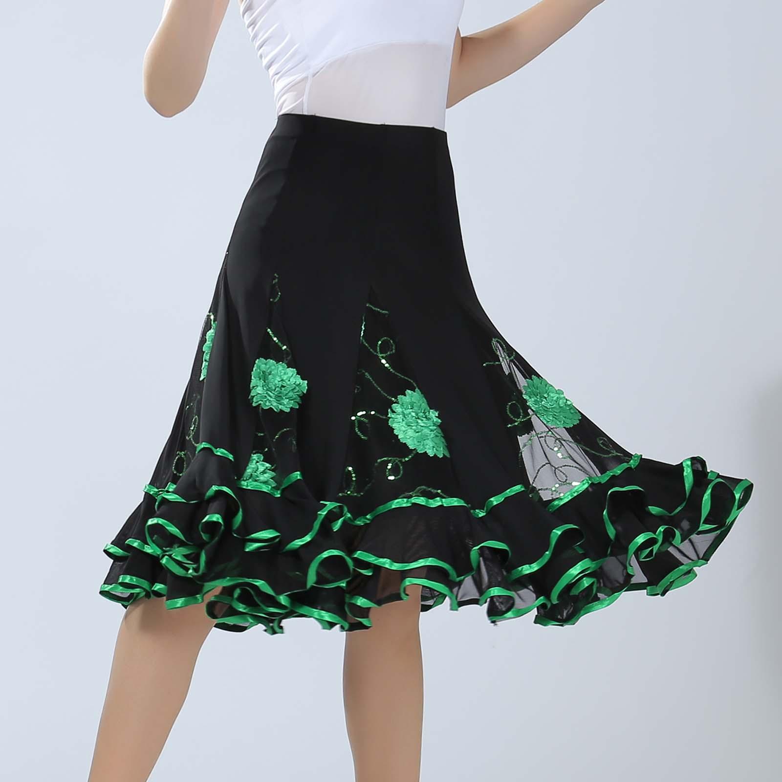 Elegant Ballroom Dance Skirt Dancing Costume Party Stage Performance Long Swing Skirt for Flamenco Cha Cha Rumba Women