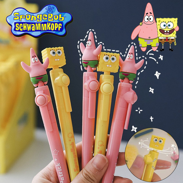 SpongeBob Cartoon Gel Pen Cute Creative 360° Rotation Ballpoint Pen 0.5mm  Black Ink Students School Office Stationery Toys Gifts - AliExpress