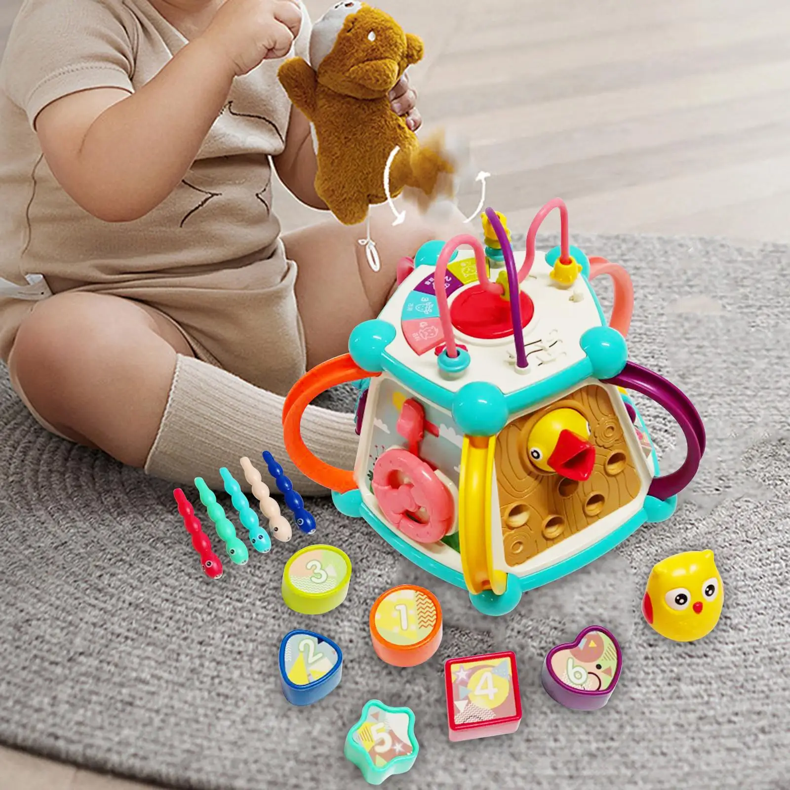 Baby Toy with Bead Maze Shape Sorter Montessori Musical Activity Cube Toy for 1 Year Olds Toddlers Kids Boys Girls Birthday Gift